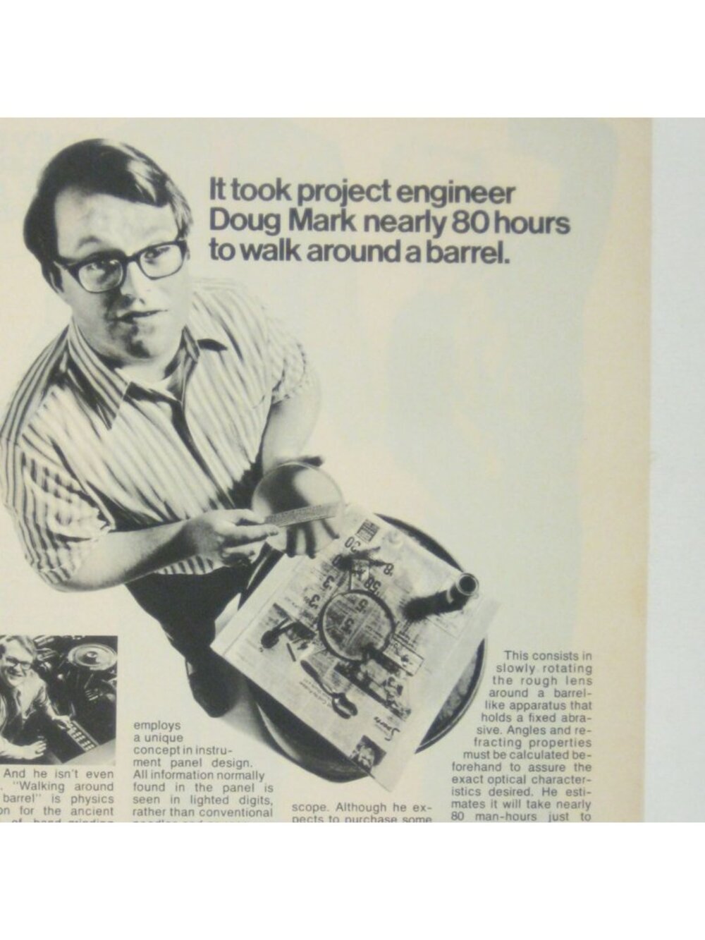 General Motors 1972 Ad Doug Mark Project Engineer Barrel Lens Work Print AD